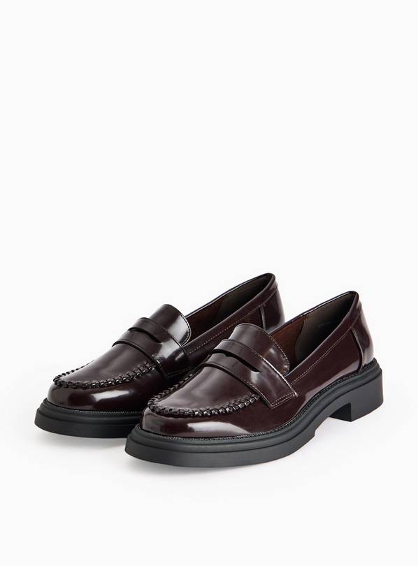 Burgundy Hand Stitch PU Loafers 3